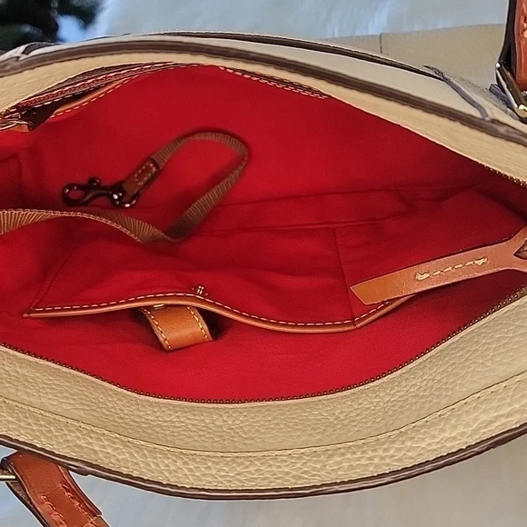 DOONEY & BOURKE Lexington Cream Pebbled Leather Tan Double Handle‎ Zip Tote Bag - Picture 6 of 15